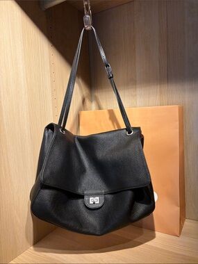 Large Leather Black Flap Bag